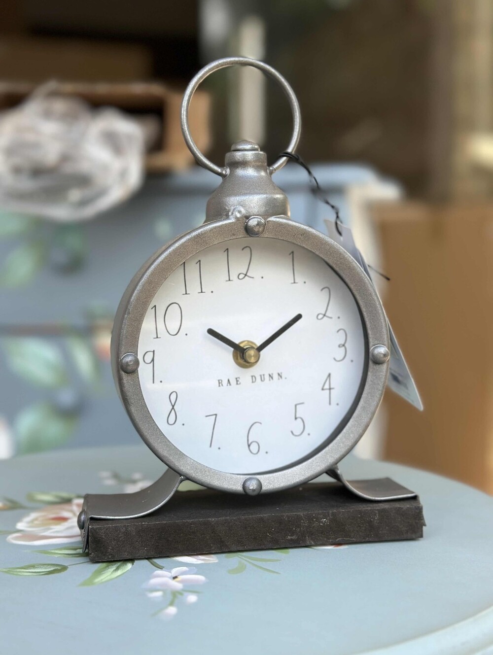 Rae Dunn Silver Metallic Table Clock with White Face